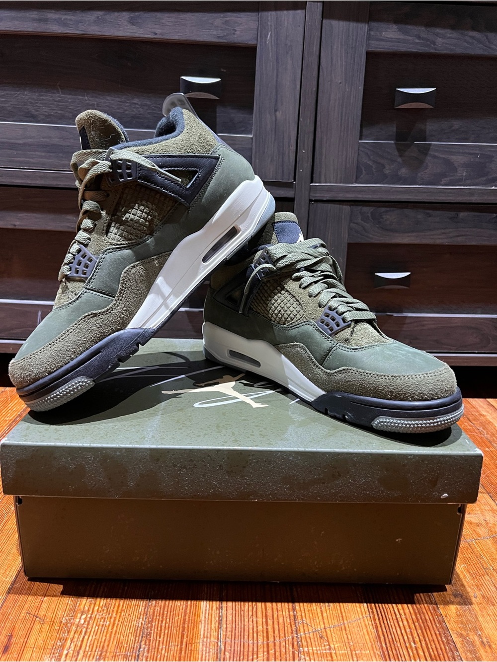 Jordan Olive Green Suede & Mesh Sneakers - Men